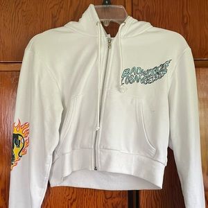 Badwood Twin Flame Panther Crop Zip in White - size Small
